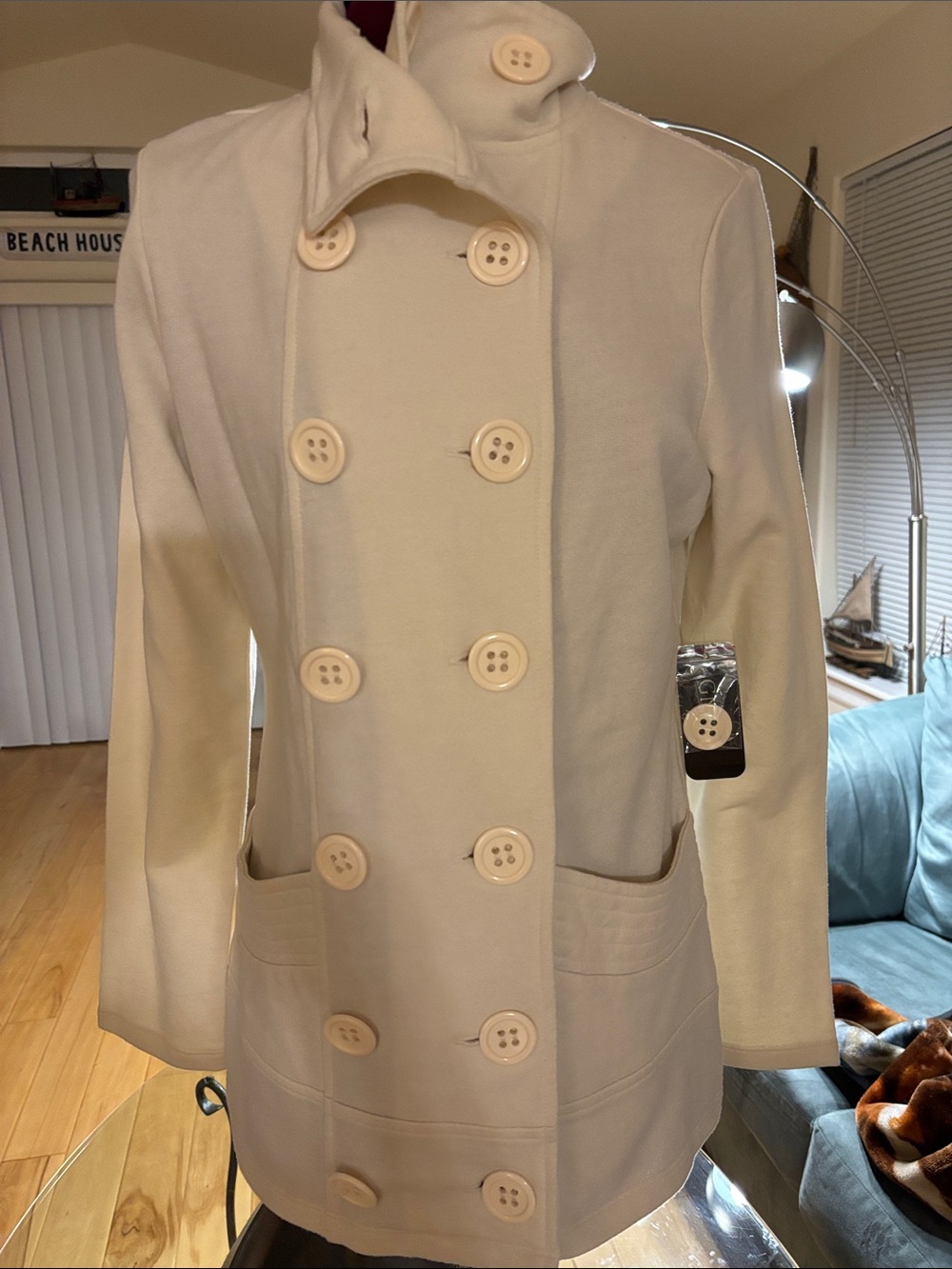 GNW Cream Double-Breasted Pea Coat